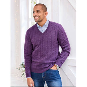 Club Monaco 100% Lambs Wool Cable Knit Long Sleeve Sweater Purple Men’s Size M